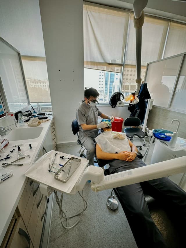Patient smiling during a dental check-up